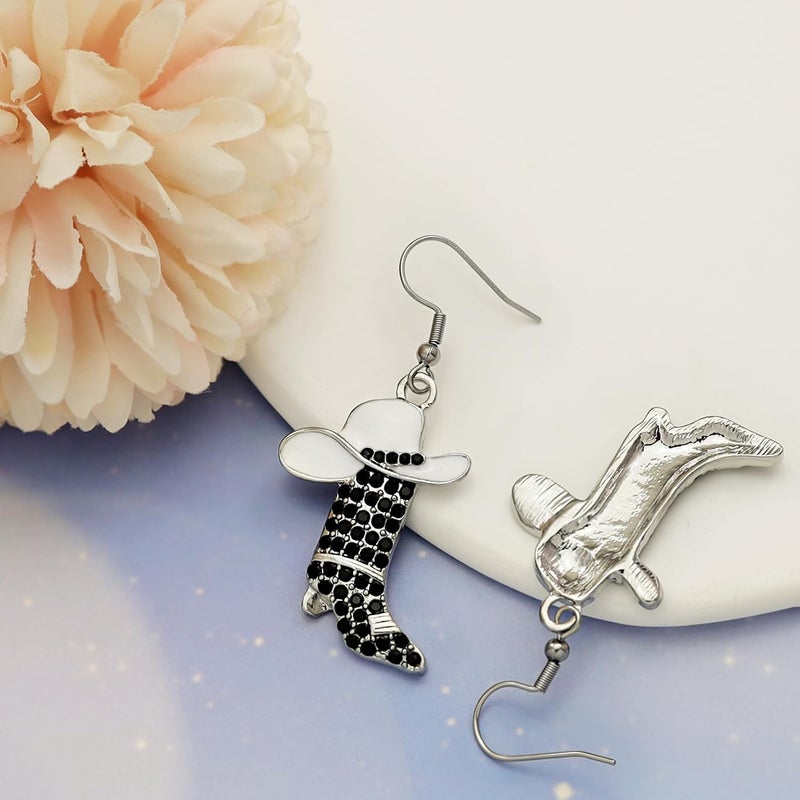 RechicGu Rhinestone Western Boots Earrings Cowgirl Cowboy Enamel Hat Bohemian Rodeo Boot Drop Dangle Earrings for Women - Image 5
